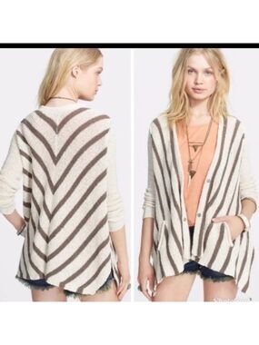 Free People Oversized Circle Back Striped Knit Cardigan Small
